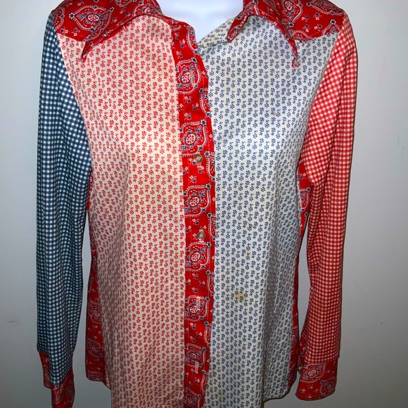 Preloved Vintage Button Down Red/White/Blue Retro Cottagecore Shirt Sz S - Picture 3 of 8